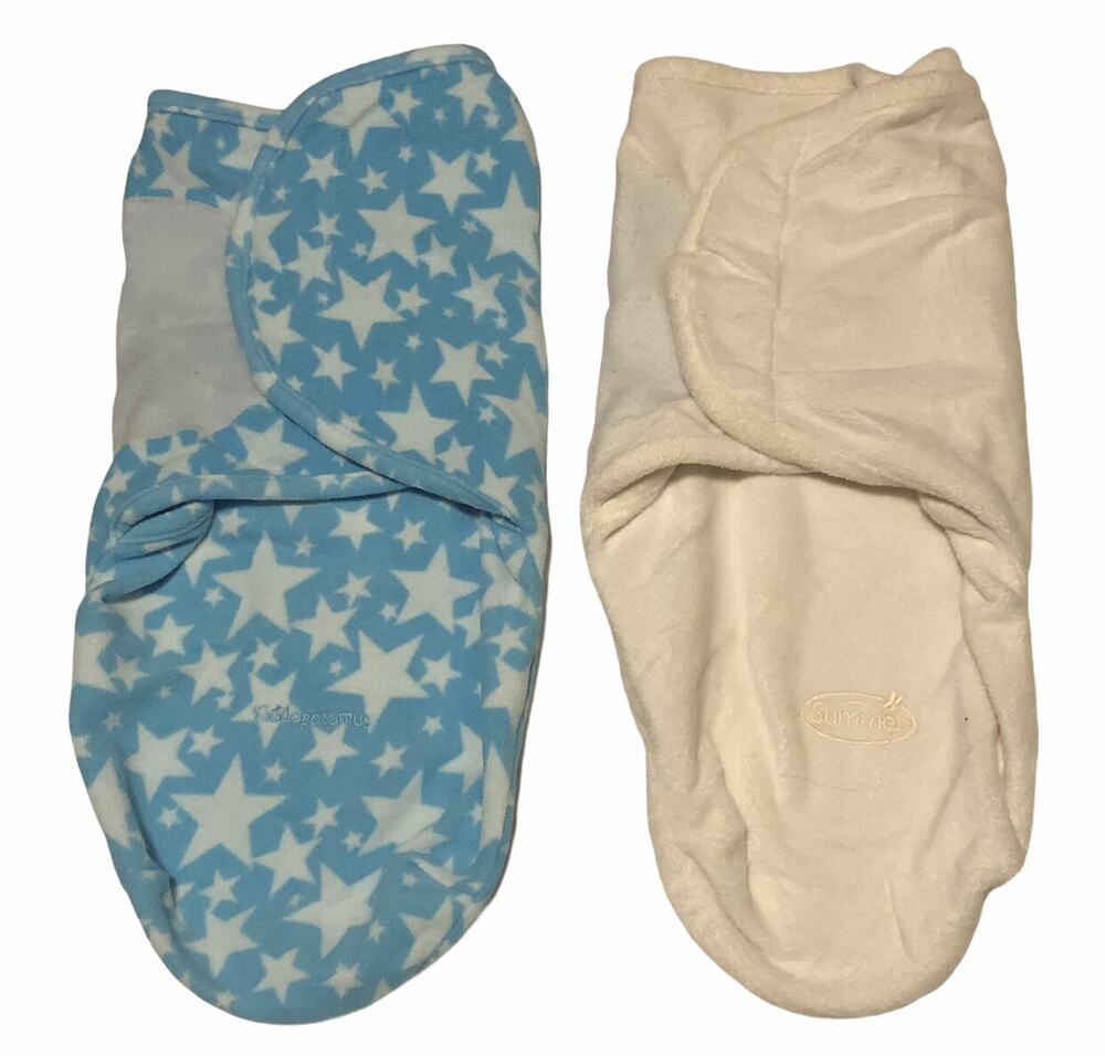 Summer And Kiddopotamus Blue Star Off White Fleece Swaddle SMALL